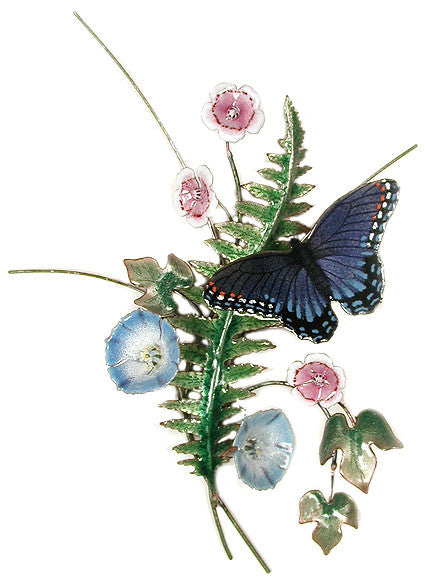 Red Spotted Purple Butterfly with Enameled Fern Wall Art by Bovano Cheshire