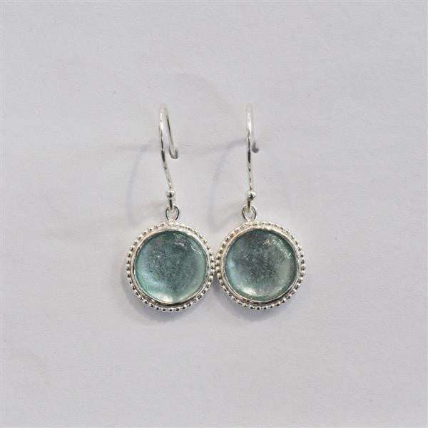 Studded Edge Round Washed Roman Glass Earrings