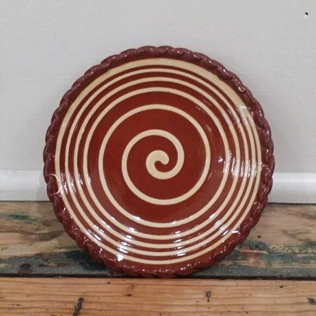 Redware Slab Plate with Big White Swirl