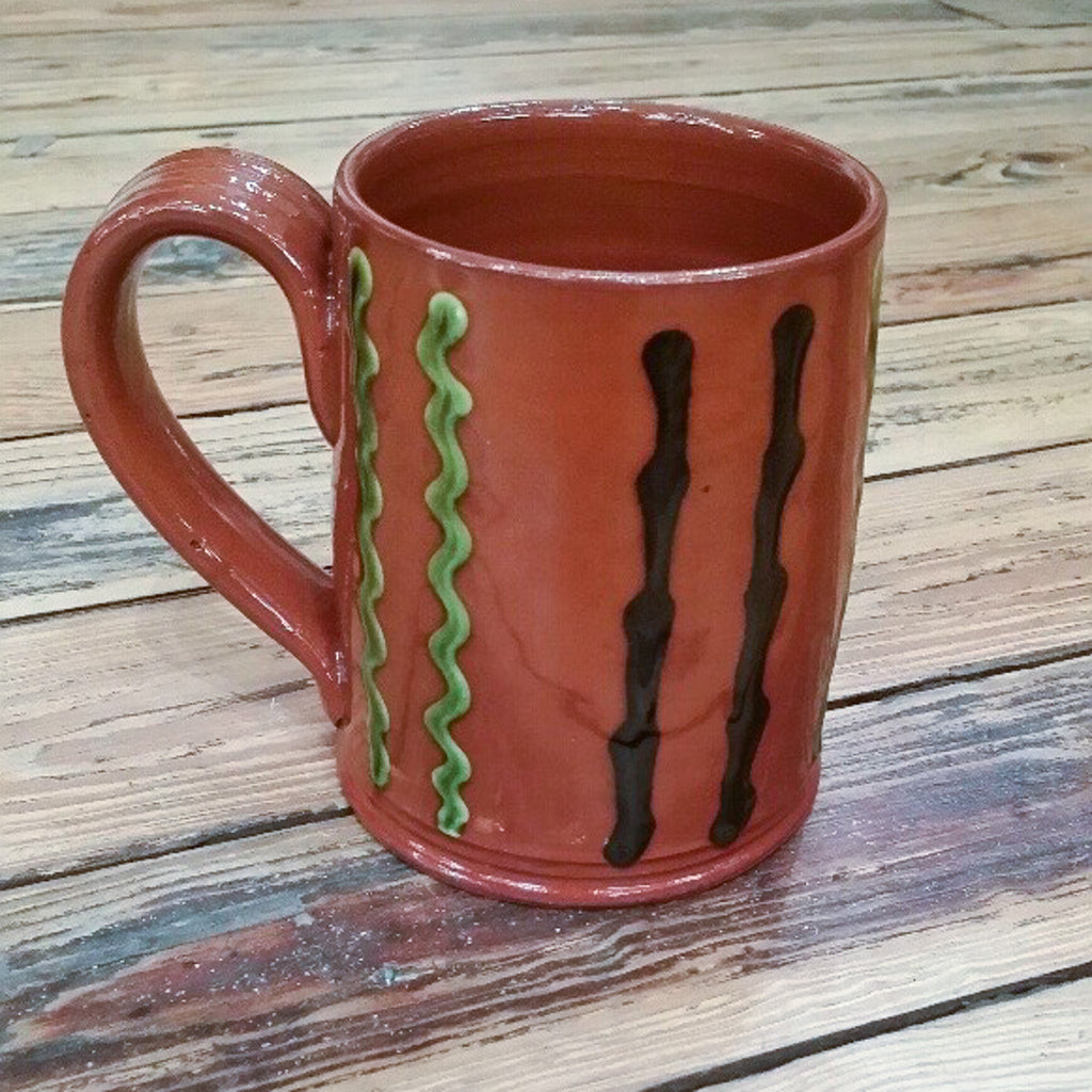 Redware Mug with Black and Green Stripes
