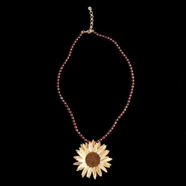 Sunflower Pendant Necklace with 16'' Adjustable Chain