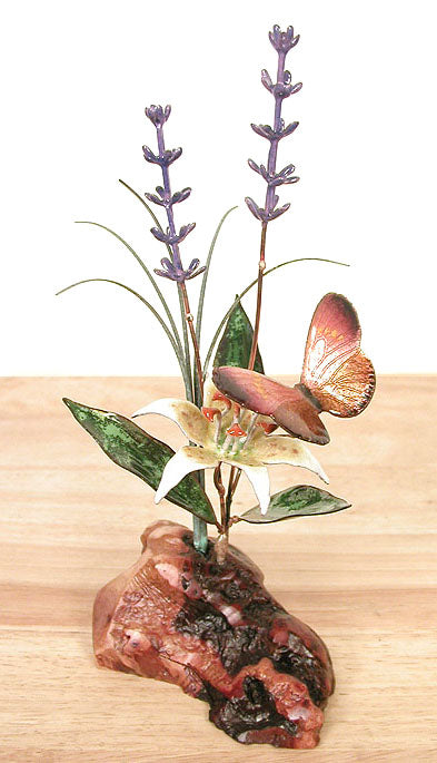 Butterfly, Lily and Lavender on Manzanita Wall Art by Bovano
