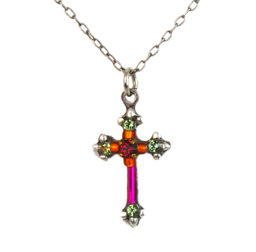Fuschia Dainty Color Cross Necklace by Firefly Jewelry