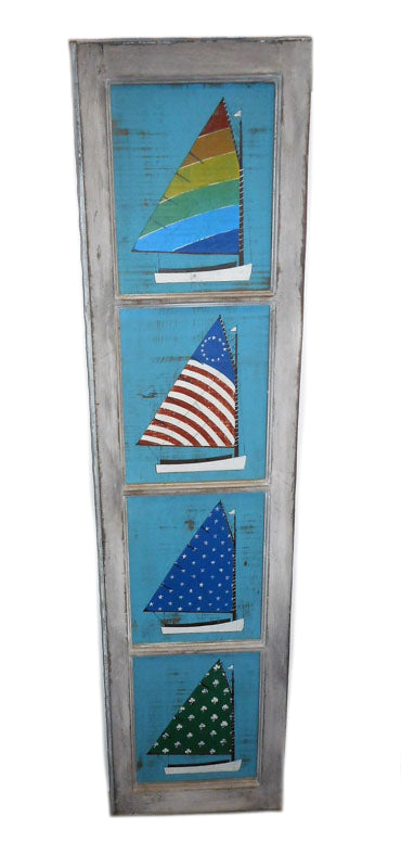 Rainbow Fleet, Vertical on Antique Transom Americana Art