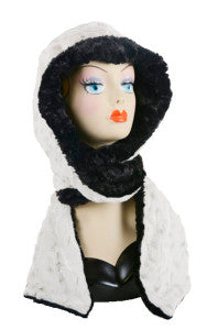 Winter Frost with Cuddly Black Luxury Faux Fur Hoody Scarf