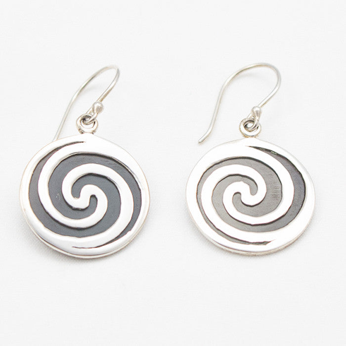 Sterling Silver Black Shell with Silver Swirl Overlay Earrings