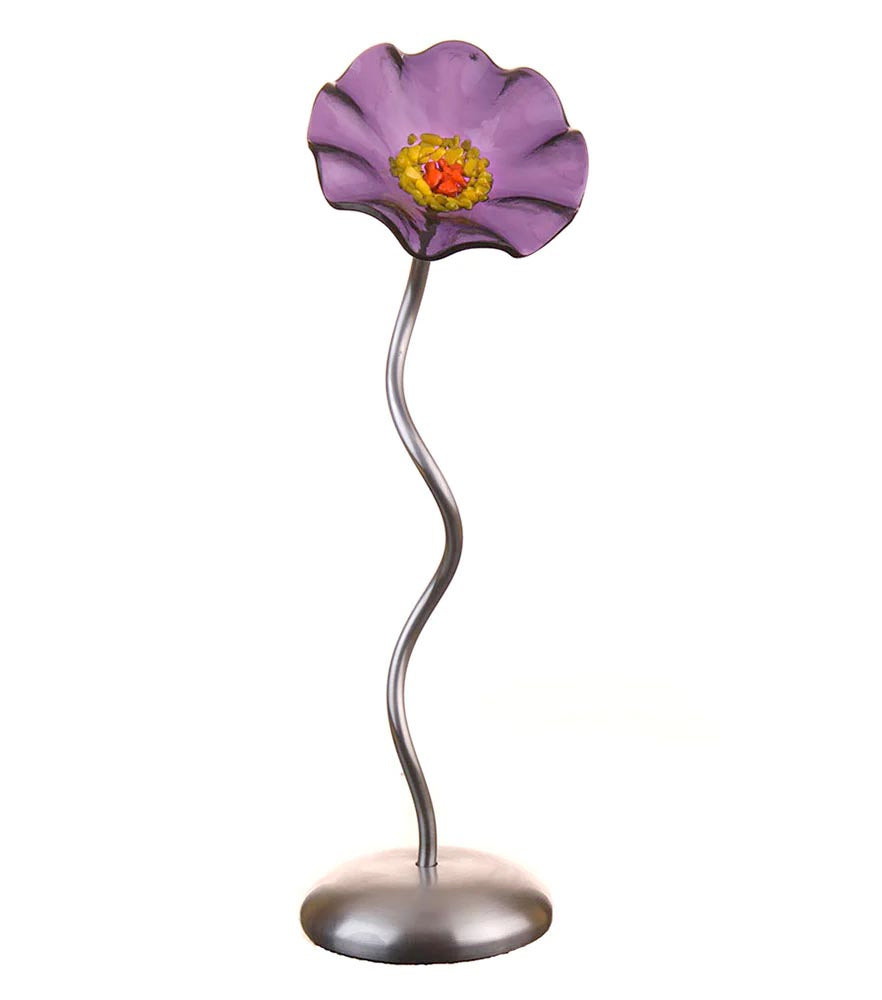 Violet Clear Silver Base Single Handblown Glass Flower