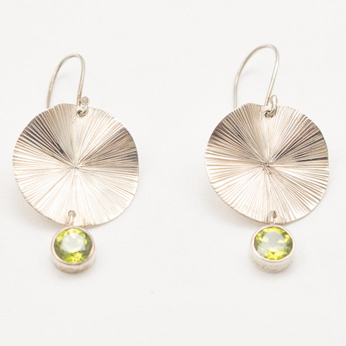 Sterling Silver Lily Pad with Peridot Drop Earrings