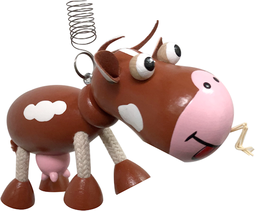 Brown Cow Facing Down Handcrafted Wooden Jumpie
