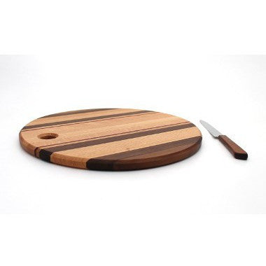 Round Cutting Board with Stripes in Oak - Size 12"