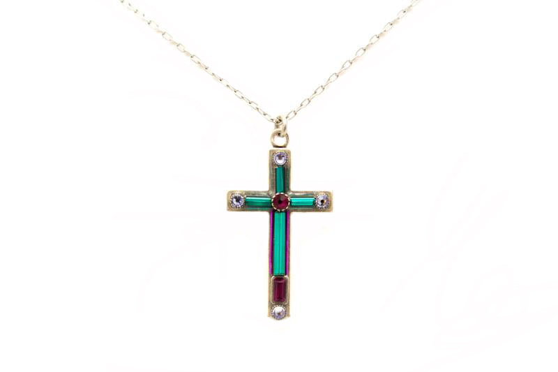 Teal Large Simple Cross Necklace by Firefly Jewelry