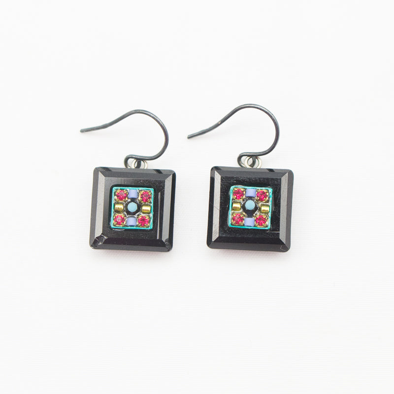 Multi Color Jet La Dolce Vita Crystal Square Earrings by Firefly Jewelry
