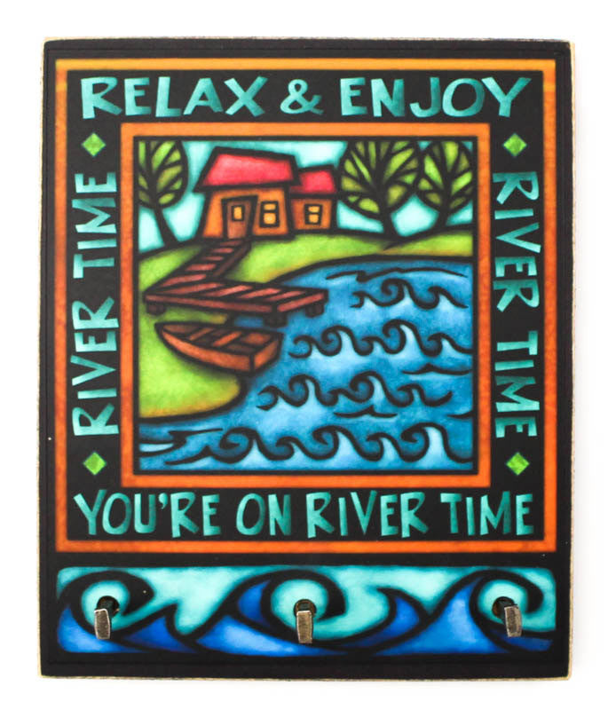 River Ceramic Tile on Wooden Key Holder