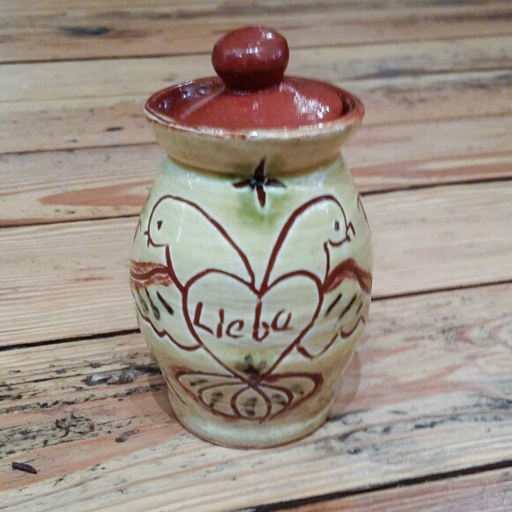 Redware Mini Canister with Birds