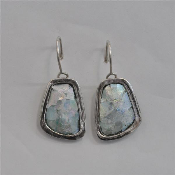 Abstract Rectangle Patina Roman Glass Earrings