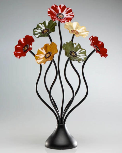 Rustic Toned Black Base 7 Small Flower Handblown Glass Bouquet