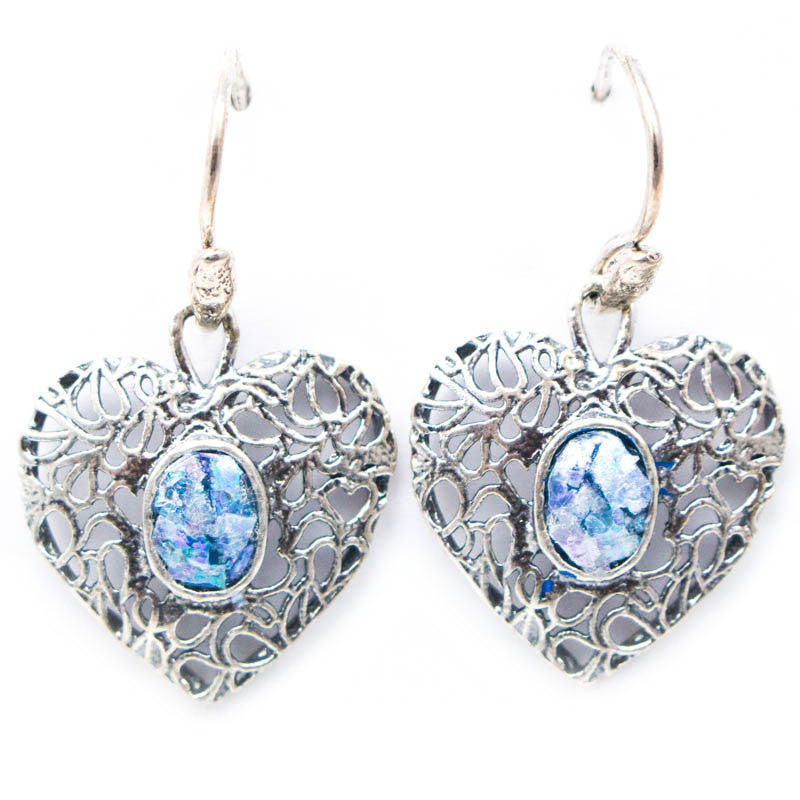 Lace Heart with Oval Parina Roman Glass Earrings