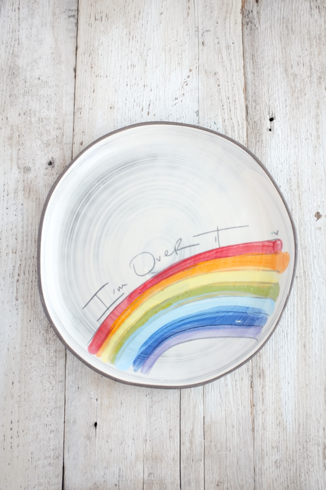 I'm Over It Large Round Plate Hand Painted Ceramic