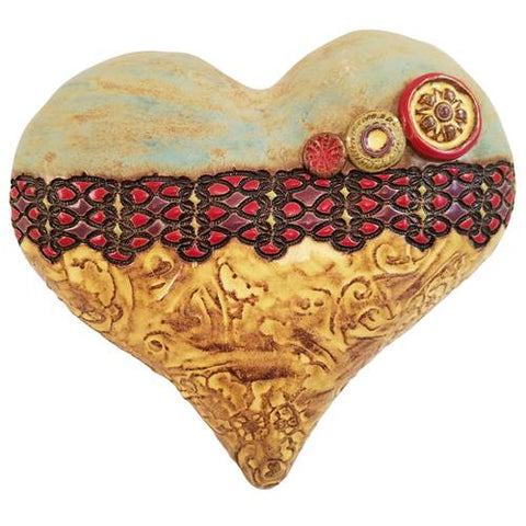3 Buttons for Bailey Heart Ceramic Wall Art by Laurie Pollpeter