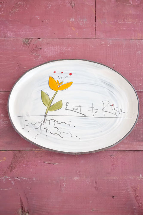 Root to Rise (Orange Flower) Oval Tray Hand Painted Ceramic