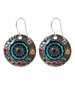Multi Color Hammered Metal Circle Earrings by Firefly Jewelry