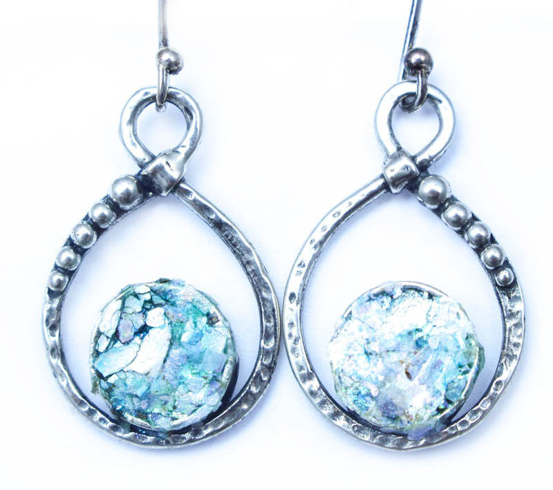 Infinity Loop with Small Disc Roman Glass Earrings