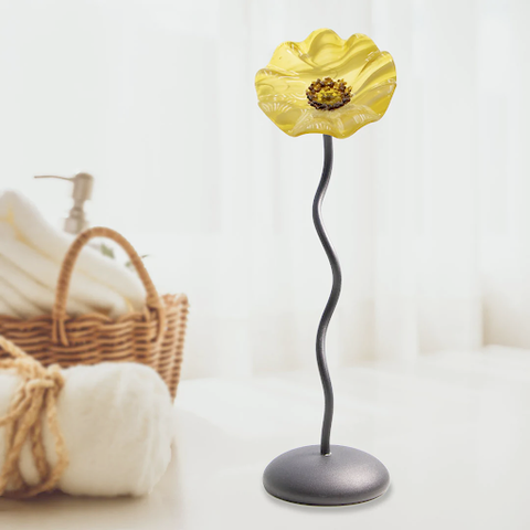 Butterscotch Black Base Single Handblown Glass Flower