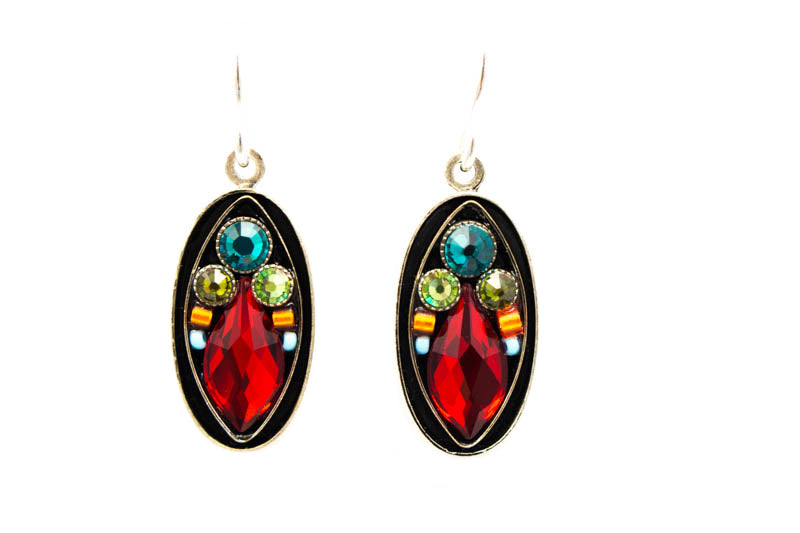 Red Multicolor Oval Fancy Drop Earrings by Firefly Jewelry