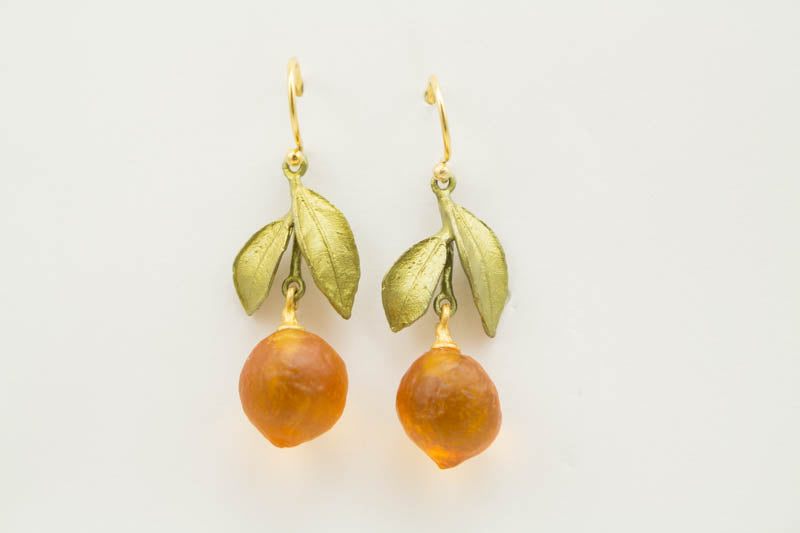 Orange Drop Leaf Dangle Wire Earrings