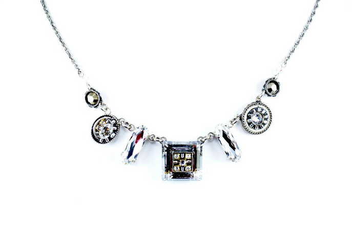 Silver La Dolce Vita Mosaic Crystal Necklace by Firefly Jewelry
