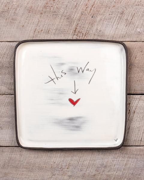 This Way Small Square Plate Hand Painted Ceramic