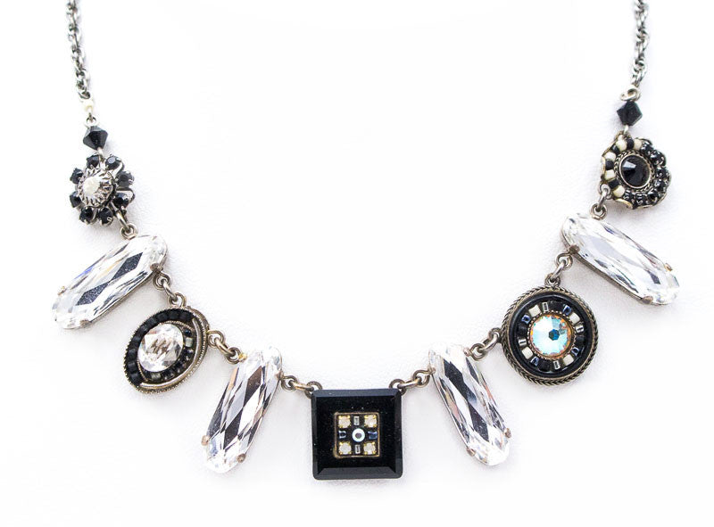 Black and White La Dolce Vita Oblong Necklace by Firefly Jewelry