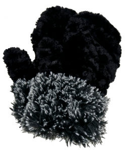 Black and Cuddly in Ivory with Silver Tip Fox in Black Luxury Faux Fur Mittens