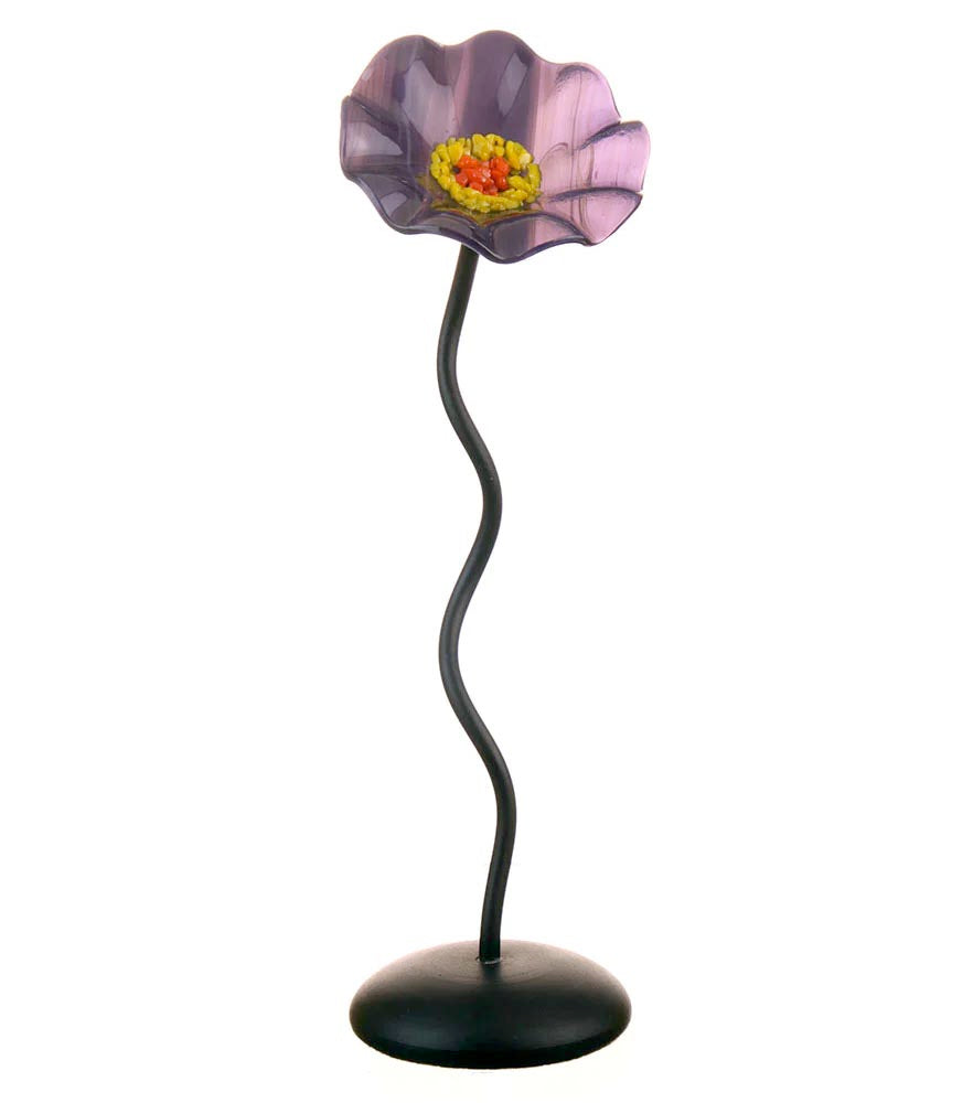 Lavender Black Base Single Handblown Glass Flower