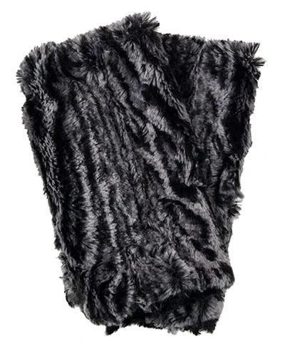 Siberian Lynx with Cuddly Black Luxury Faux Fur Fingerless Gloves