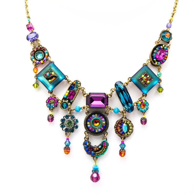 Multi Color La Dolce Vita Gold Elaborate Necklace by Firefly Jewelry