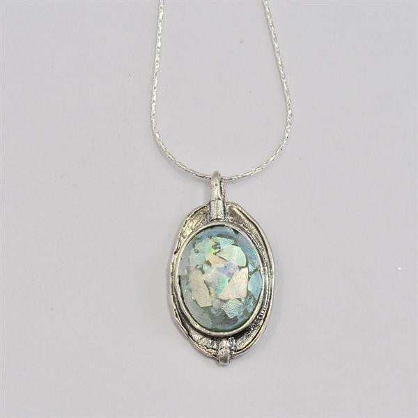Loop Top Oval Patina Roman Glass Necklace