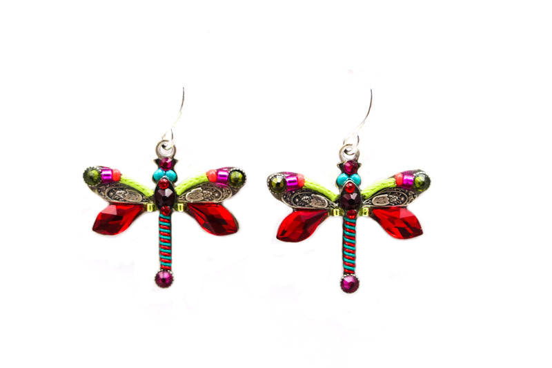 Red Large Dragonfly Earrings by Firefly Jewelry
