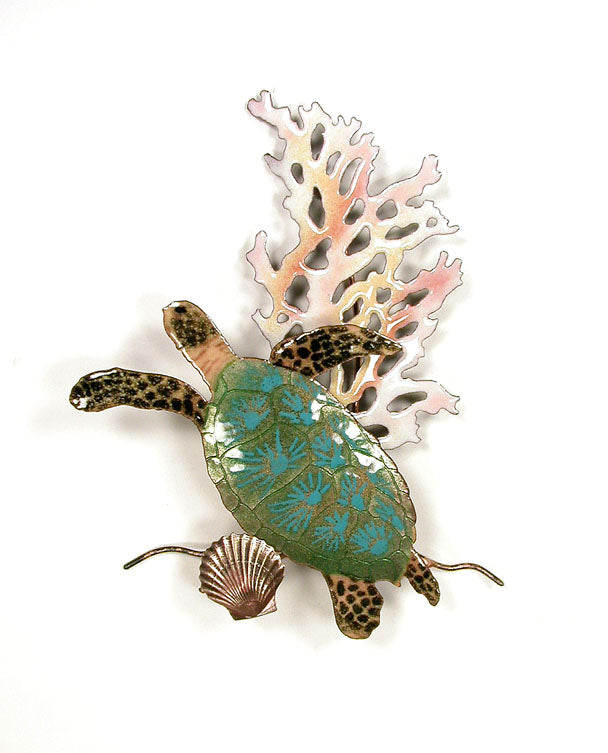 Mini Sea Turtle with Coral Wall Art by Bovano