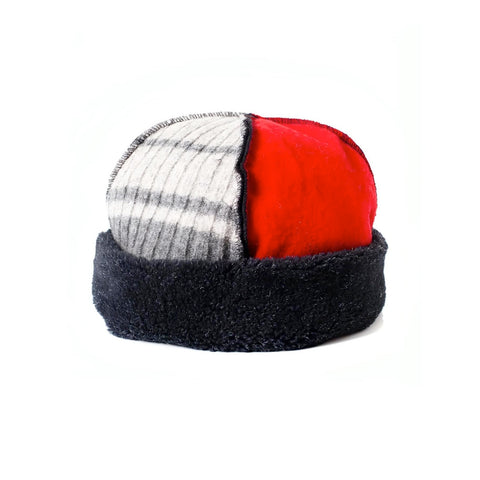 Wool Seamed Hat in Red, Black, Grey