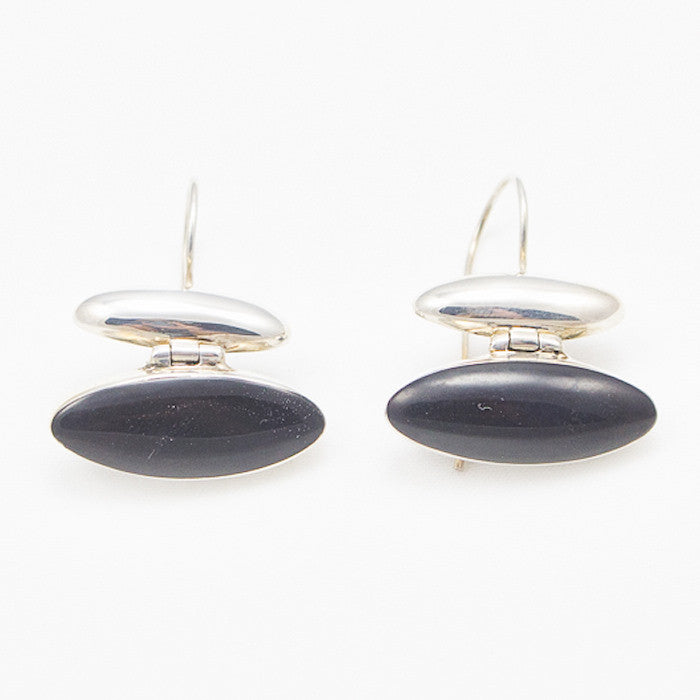 Sterling Silver Oval Shapes Of Silver And Black Shell Earrings