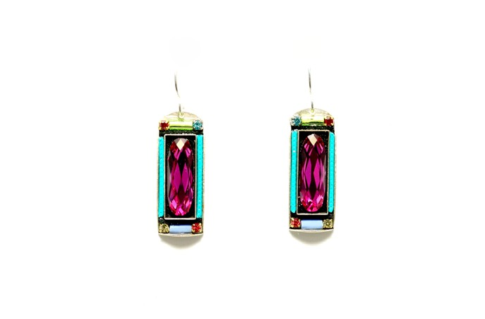 Multi Color Baguette Earrings with Oval Crystal by Firefly Jewelry