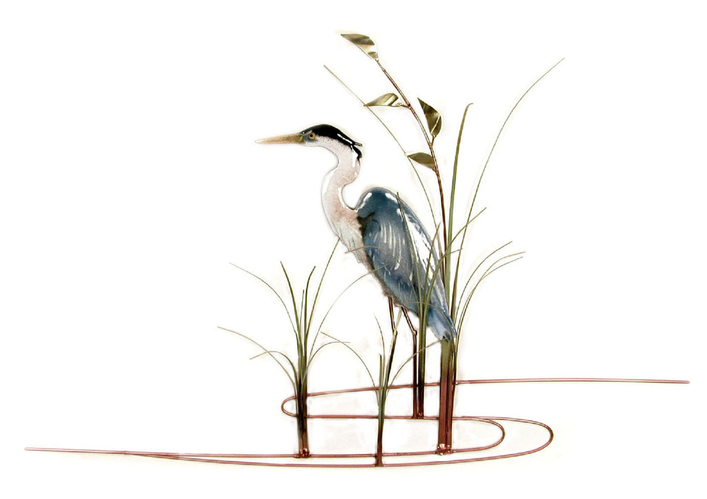 Single Heron Facing Left with Seaoats Wall Art by Bovano Cheshire