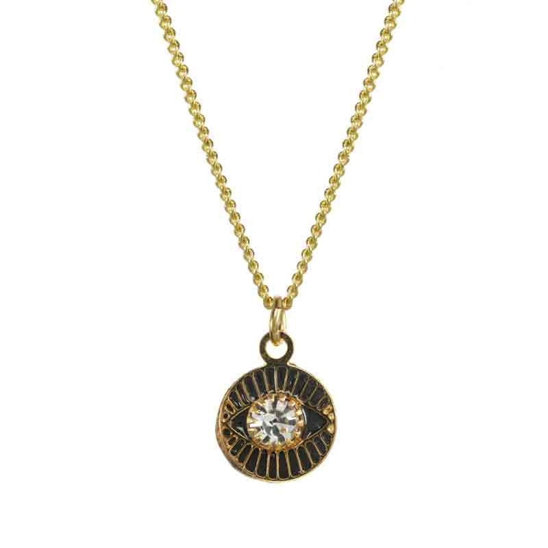 Black and Gold Small Round Evil Eye Necklace by Michal Golan
