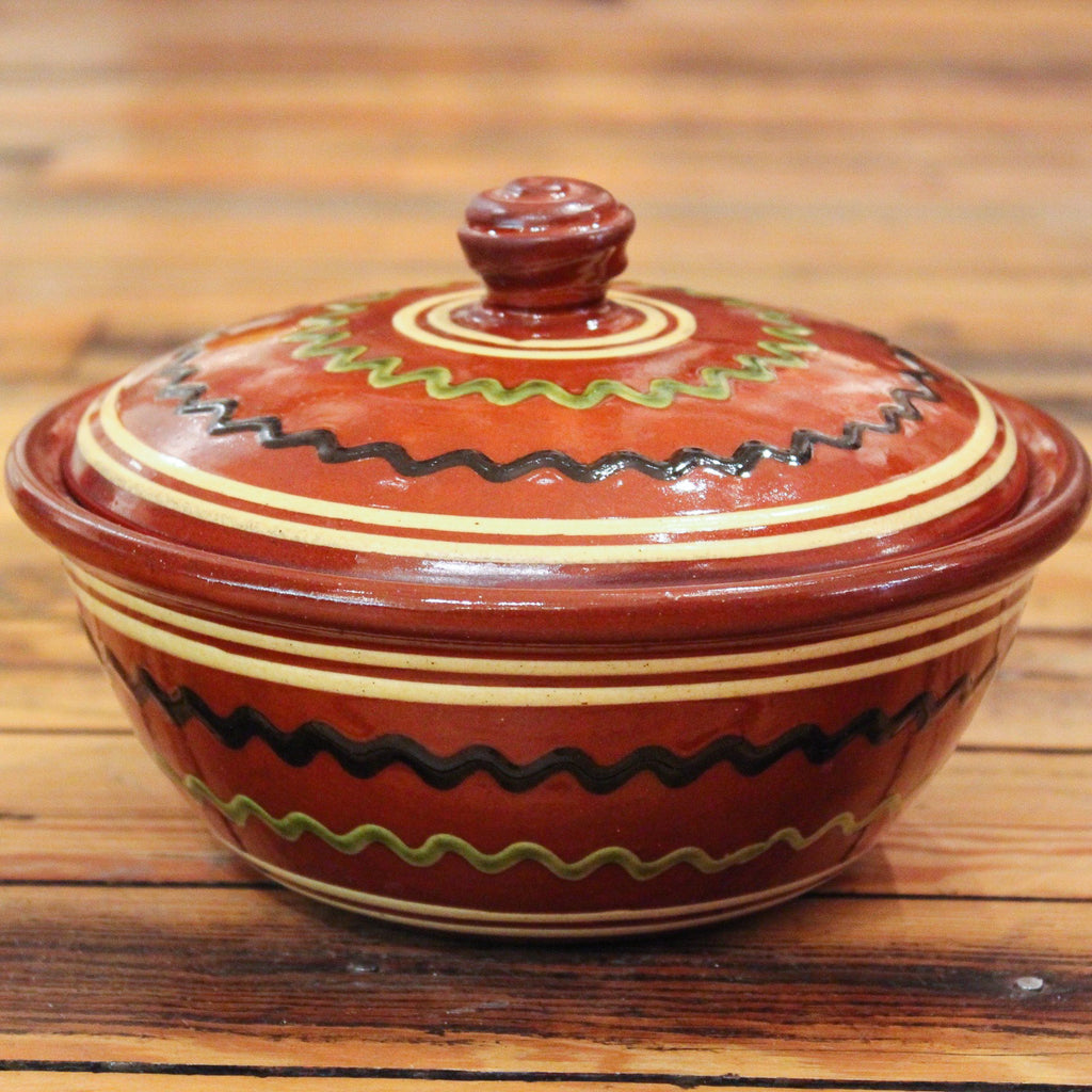 Redware Lidded Bowl with Lines