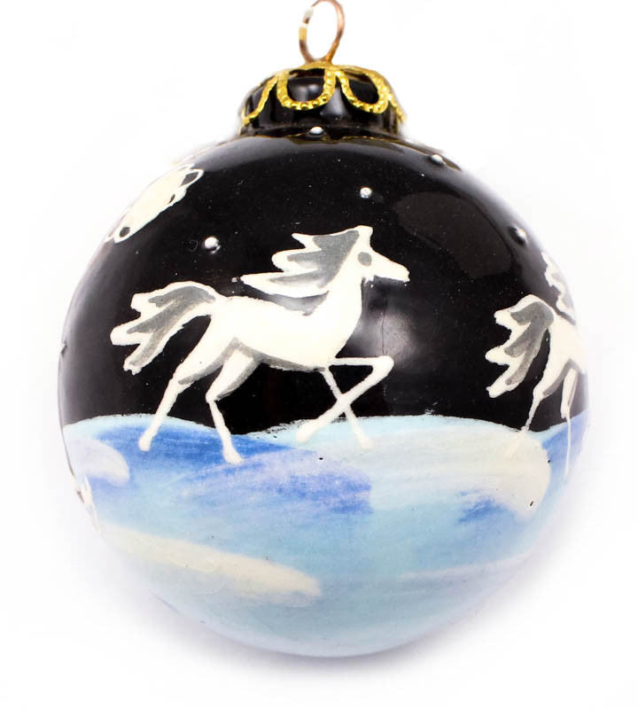 Snowy Midnight Frolic Small Bulb Ceramic Ornament