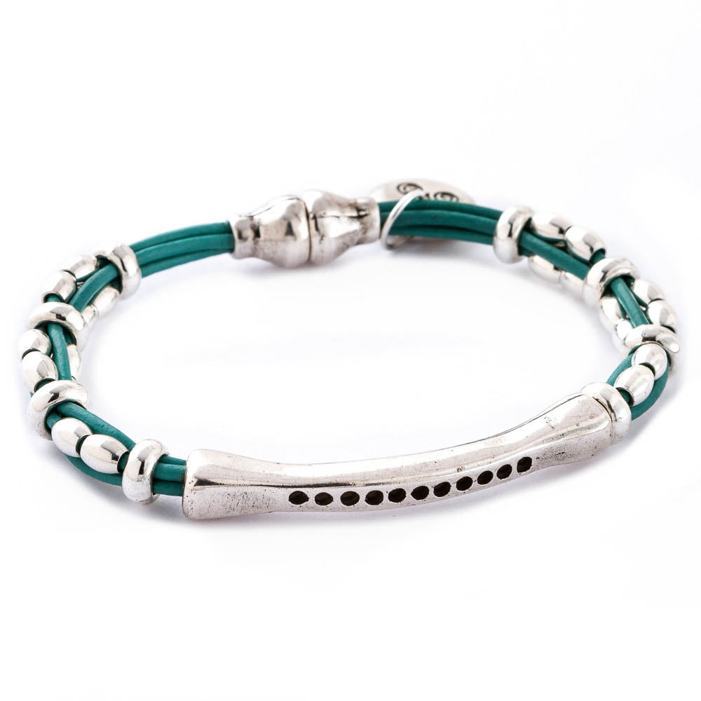 Intertwined Leather Bracelet in Teal