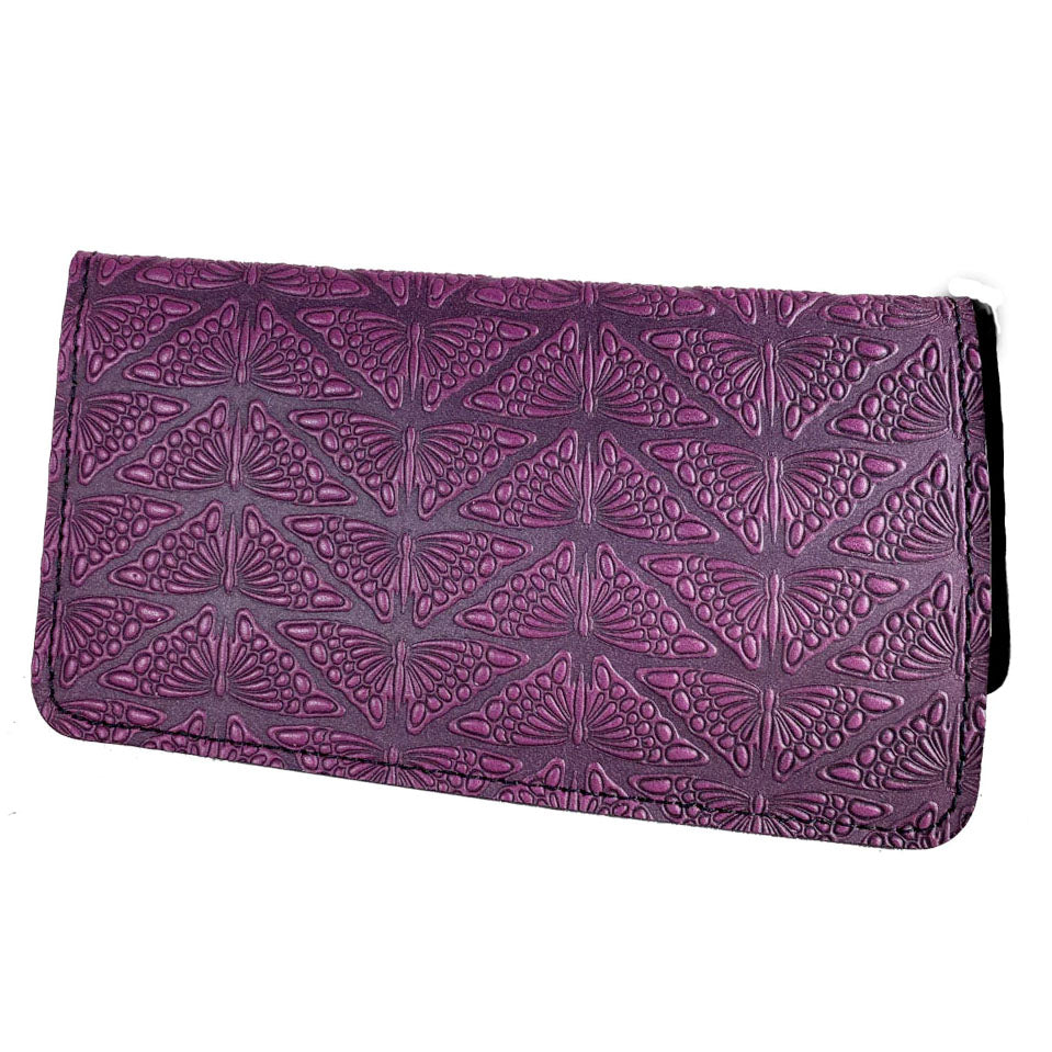 Leather Checkbook Cover - Mariposas in Orchid