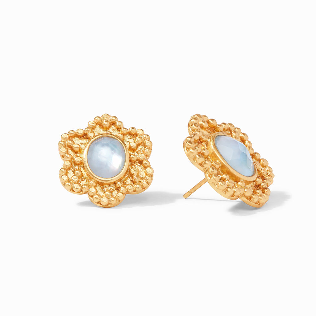 Colette Statement Stud Earrings Gold Iridescent Chalcedony Blue by Julie Vos