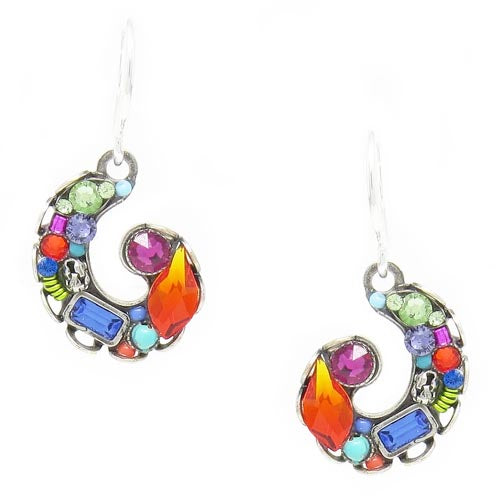 Multi Color Bejeweled Spiral Earrings by Firefly Jewelry